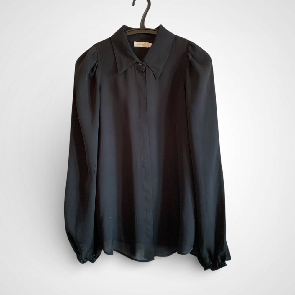 A.L.C. black puff sleeve silk blouse, Size 6
